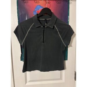 SKIMS Outdoor Quarter Zip Polo Shirt Charcoal Gray Raglan Stitching Size Large